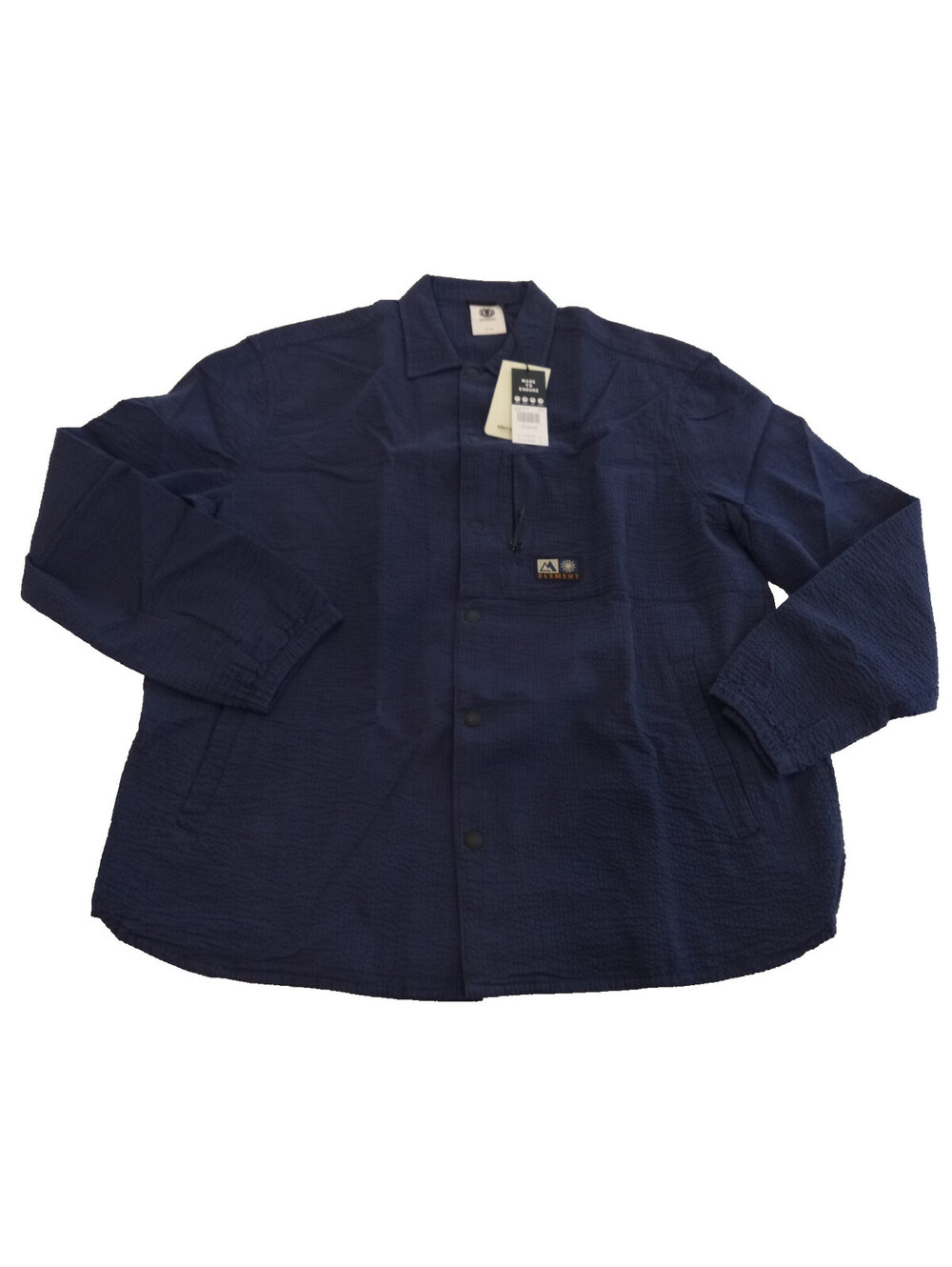 Element Cliff Shirt Mens Medium Blue Crinkled Long Sleeve Snap Oversheet Pocket